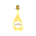 Champagne bottle on white background. Cartoon sketch graphic design. Doodle style. Hand drawn image. Party drinks concept.