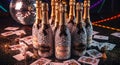 Champagne Bottles and Casino Elements on a Glittering Surface Royalty Free Stock Photo