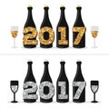Champagne Bottles with Glittering 2017 Numbers