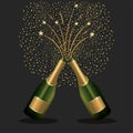 Champagne bottles splashing to celebrate new year Royalty Free Stock Photo