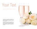 Champagne and a bouquet of roses, ready template Royalty Free Stock Photo