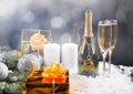 Champagne, Candles and Gifts in Festive Still Life