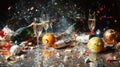 Champagne Celebration Aftermath Scattered Confetti Royalty Free Stock Photo