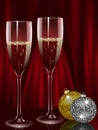 Champagne and christmas baubles