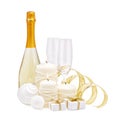 Champagne and Christmas ornaments Royalty Free Stock Photo