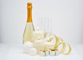 Champagne and Christmas ornaments Royalty Free Stock Photo