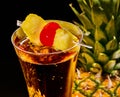 Champagne cocktail with cherry and pineapple Royalty Free Stock Photo