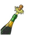 champagne cork from bottle sketch raster