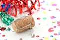 Champagne cork and confetti Royalty Free Stock Photo