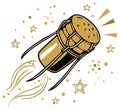 Champagne Cork Flying Through Stars and Confetti Royalty Free Stock Photo