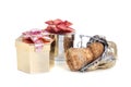 Champagne cork and gift Royalty Free Stock Photo