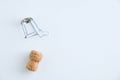 Champagne cork and metal screed for bottle myzle. On a white background.