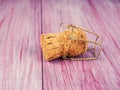 Champagne Cork On Wooden Table, single champagne cork Christmas Royalty Free Stock Photo