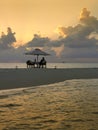 Champagne on a deserted sandbar in the Maldives