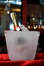 Champagne encased in ice
