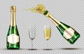 Champagne explosion bottle and wineglasses set Royalty Free Stock Photo