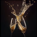 Champagne Explosion With Toast Of Flutes. Royalty Free Stock Photo