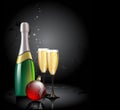 Champagne with fir ball Royalty Free Stock Photo