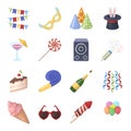 Champagne, firecrackers, cake items for the holiday.Party And Parties set collection icons in cartoon style vector