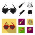 Champagne, fireworks and other accessories at the party.Party and partits set collection icons in black,flat style