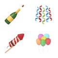 Champagne, fireworks and other accessories at the party.Party and partits set collection icons in cartoon style vector
