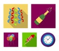 Champagne, fireworks and other accessories at the party.Party and partits set collection icons in flat style vector