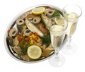 Champagne with fish plate