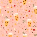 Champagne flute pink Christmas pattern. Champagne glasses. Happy New Year party celebration, Prosecco, Cava seamless Royalty Free Stock Photo