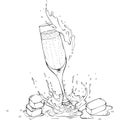 Champagne flute with splash line art Royalty Free Stock Photo