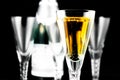 Champagne Flutes and Bottle on Black Royalty Free Stock Photo