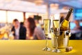 Champagne flutes and chilled bottle. Royalty Free Stock Photo