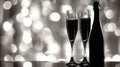 Champagne flutes with sparkling wine on a dark festive background. Elegant celebration setting. Concept of luxury Royalty Free Stock Photo