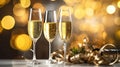 Champagne Flutes Toast the Holiday Spirit in a Dazzling Setting. Generative AI