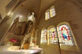 Interior of a small catholic church in Champagne, France. wide view Royalty Free Stock Photo