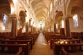 Interior of a small catholic church in Champagne, France. wide view Royalty Free Stock Photo