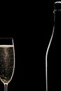 Champagne full flute and bottle Royalty Free Stock Photo