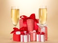 Champagne and gift boxes Royalty Free Stock Photo