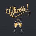 Champagne glass banner. Cheers party celebration design background. Royalty Free Stock Photo