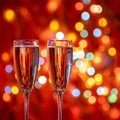 Champagne glass close up on Christmas and New Year holiday bokeh background Royalty Free Stock Photo