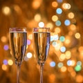 Champagne glass close up on Christmas and New Year holiday bokeh background Royalty Free Stock Photo