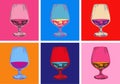 Champagne Glass Hand Drawing Vector Illustration. Alcoholic Drink. Pop art style.