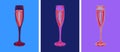 Champagne Glass Hand Drawing Vector Illustration Alcoholic Drink. Pop Art Style