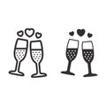 Champagne in glass with hearts line and solid icon, Valentines Day concept, Two glasses of sparkling champagne sign on Royalty Free Stock Photo