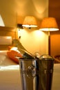 Champagne and glass in an Hotel room Royalty Free Stock Photo