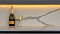 Champagne, glass, kitchen, counter, celebration, marble, backlighting, interior, design, stock Royalty Free Stock Photo