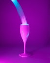 Champagne glass with pink illumination.