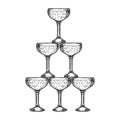 Champagne glass pyramid tower engraving vector