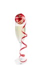 Champagne glass with ribbons and christmass balls