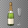 Champagne and a glass of transparency background, 3D