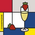 Champagne Glass With Two Strawberries. Modern Style Art With Rectangular Shapes.